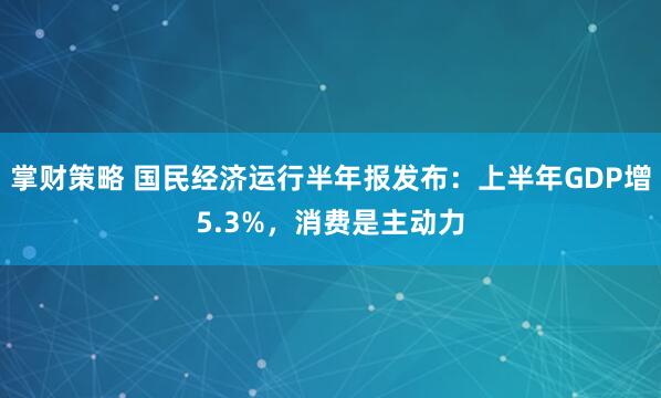 掌财策略 国民经济运行半年报发布：上半年GDP增5.3%，消费是主动力